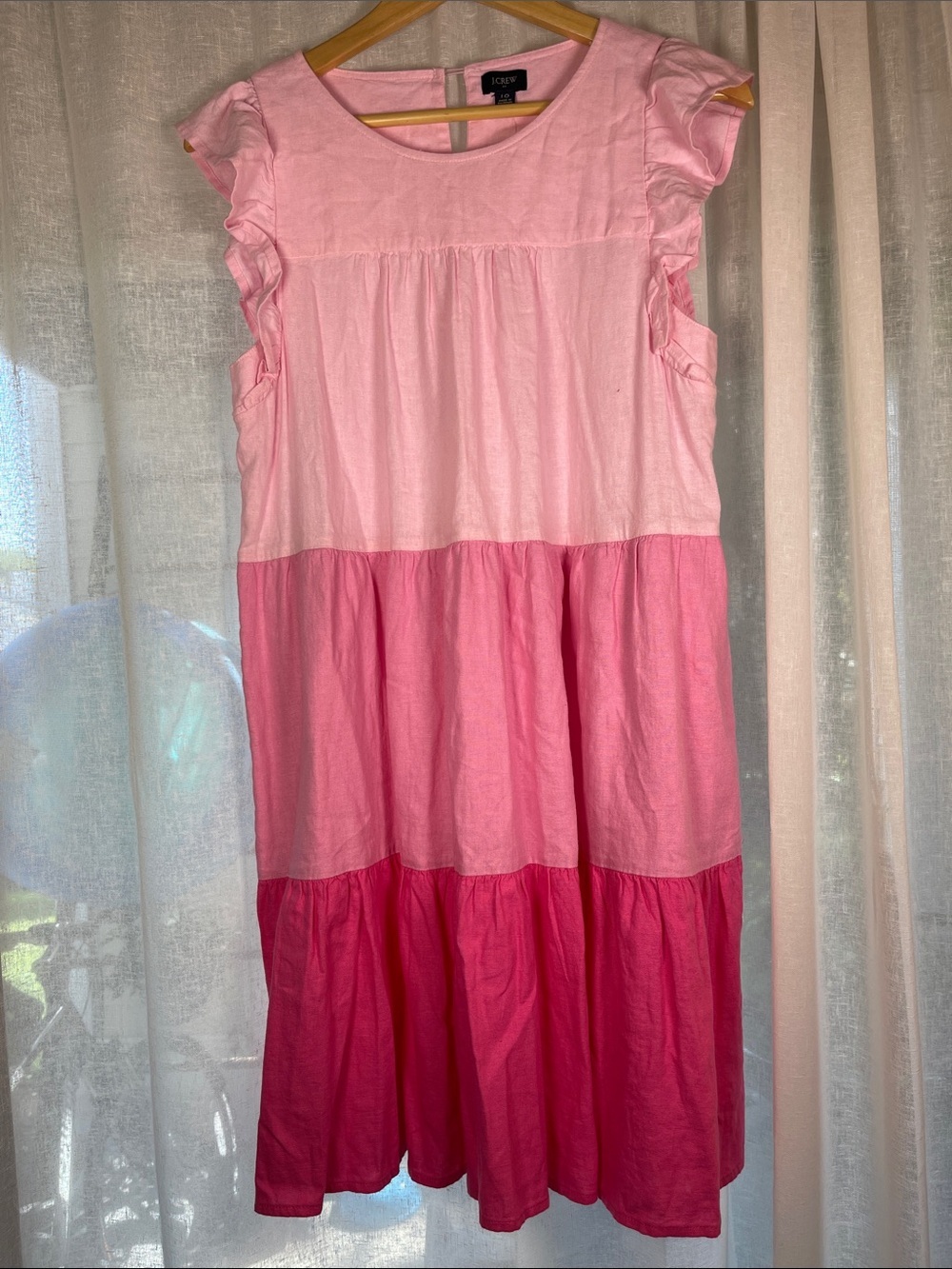 J. Crew Pink Tiered Cotton Casual Dress
